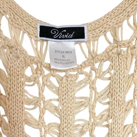 Vivid Womens Kimono Cardigan XL Cream Crochet Boho Festival Beach Drape Open - Picture 5 of 7